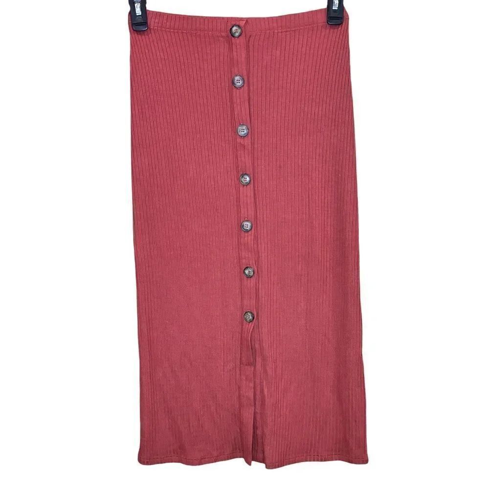 Reformation Jeans Ribbed Knit Button Front Skirt NWOT Size Small